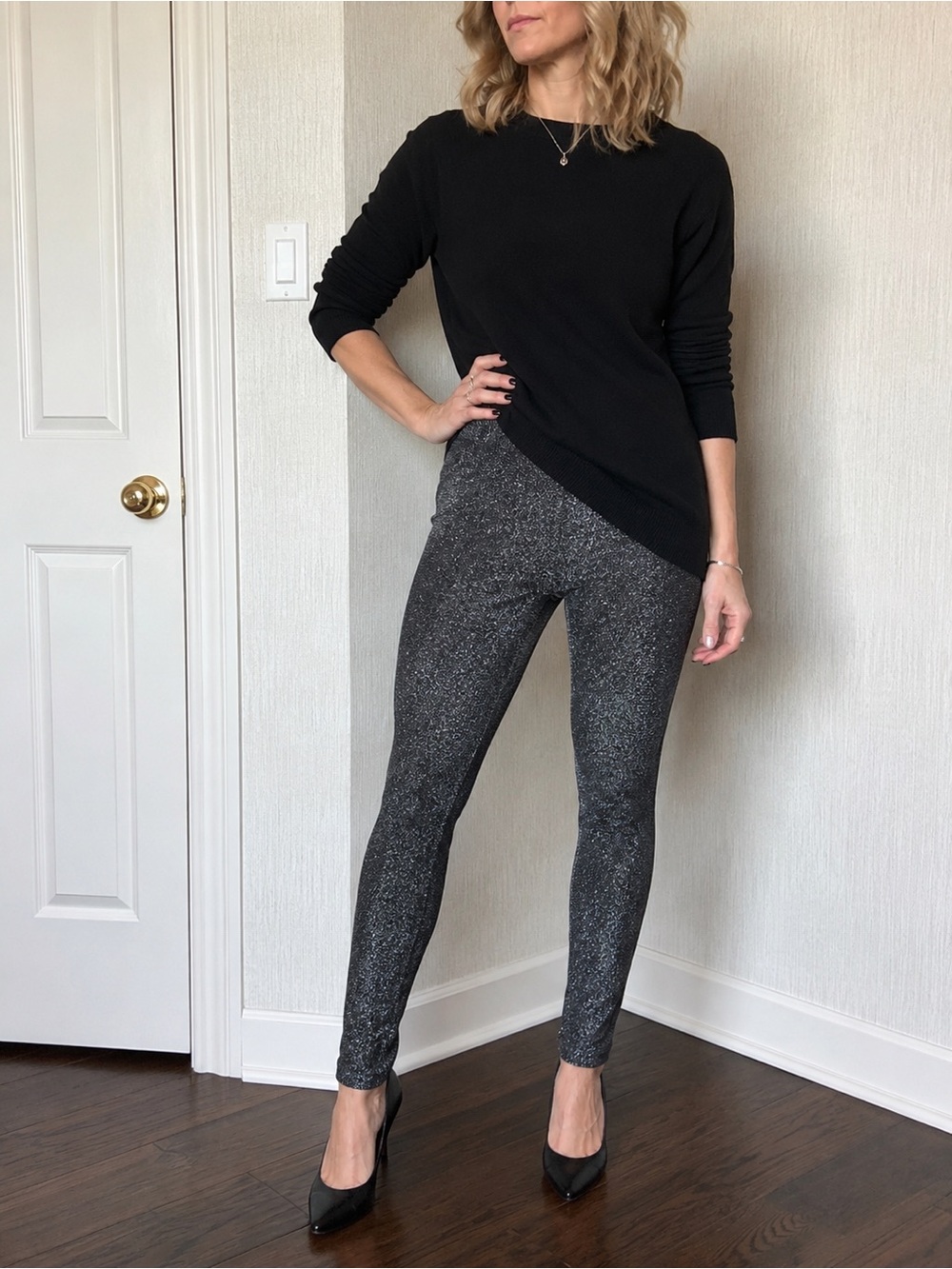 Thalia Sodi Silver‎ Metallic Glitter Pull On Leggings Women's XL Stretch